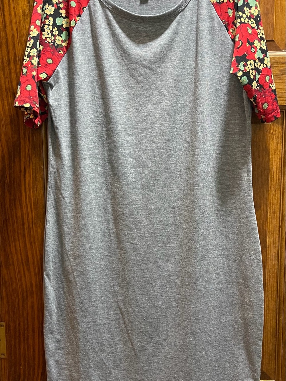 LuLaRoe Gray Dress with Red Floral Raglan Sleeves